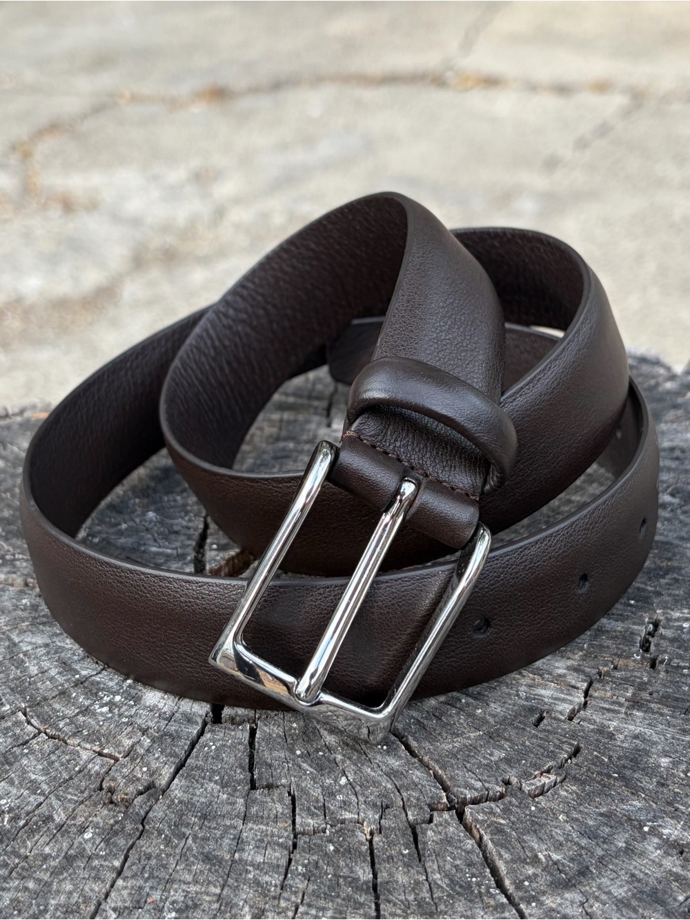 Men's Dark Brown Leather Belt with Silver Buckle NWOT